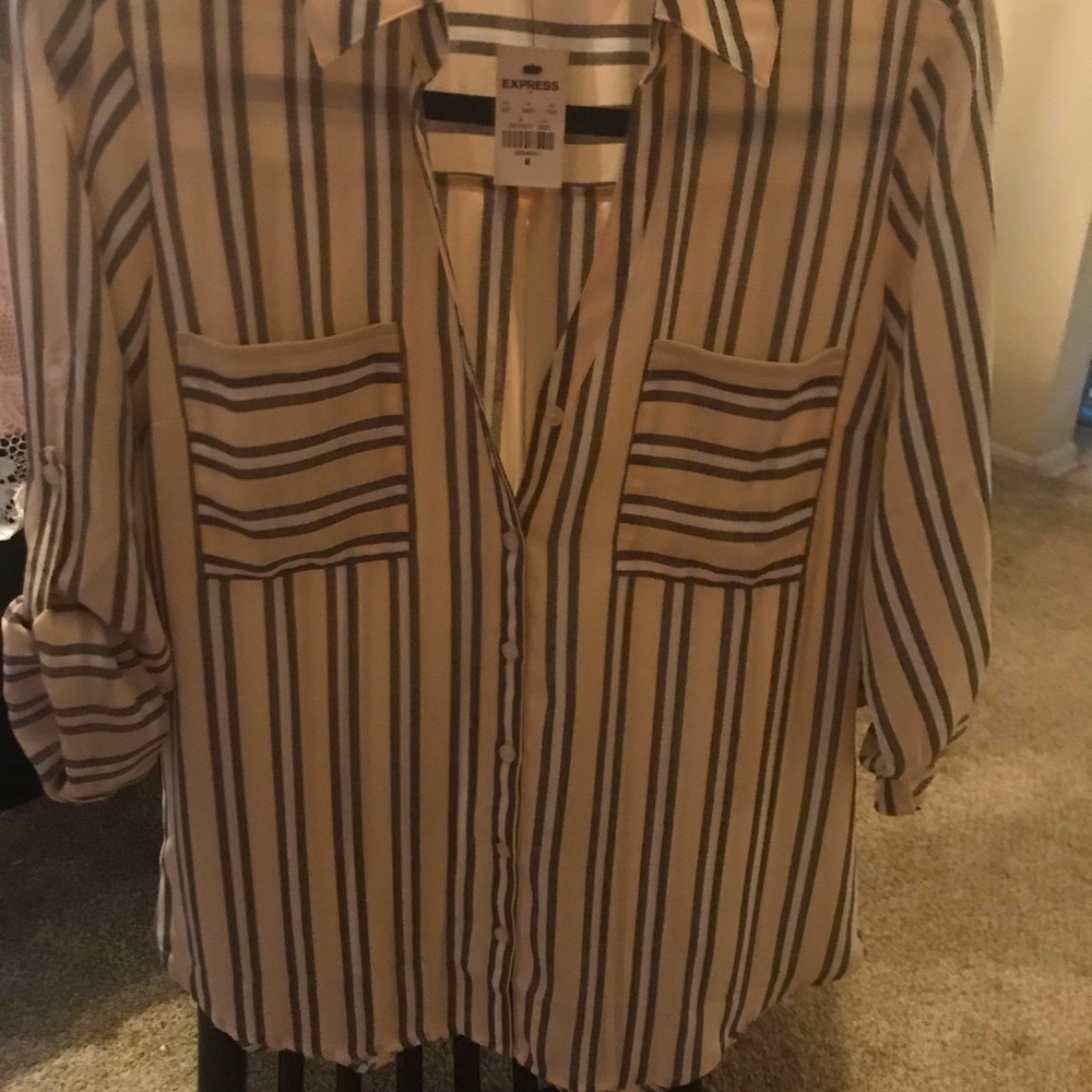 A grey and white striped Express blouse